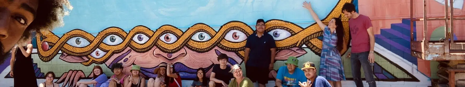 Hanging out in front of a mural